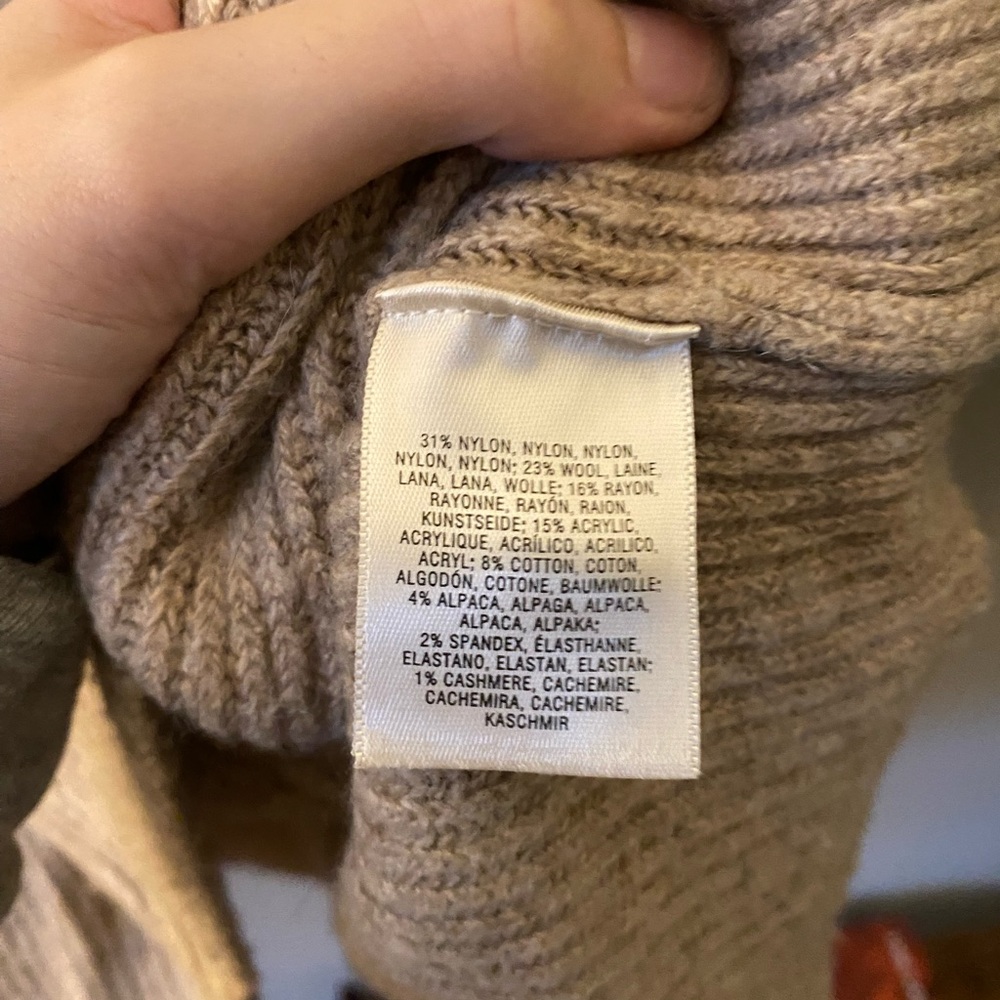 Anthropologie Tan Oat Sonoran Cowl Neck Wool Cotton Blend Sweater Dress size M - Picture 8 of 9